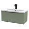 Venice Fluted 800mm Green Vanity Unit - Wall Hung Single Drawer Unit with Matt Black Handle