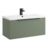 Venice Fluted 800mm Green Vanity Unit - Wall Hung Single Drawer Unit with Matt Black Handle