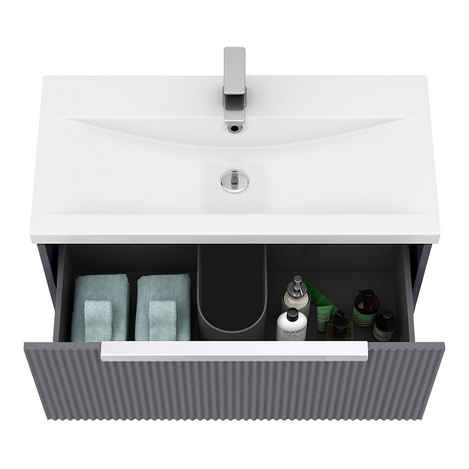 Venice Fluted 800mm Grey Vanity Unit - Wall Hung Single Drawer Unit with Chrome Handle