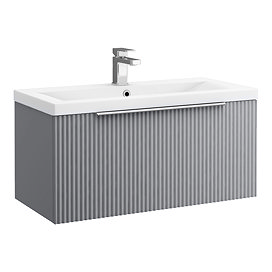 Venice Fluted 800mm Grey Vanity Unit - Wall Hung Single Drawer Unit with Chrome Handle