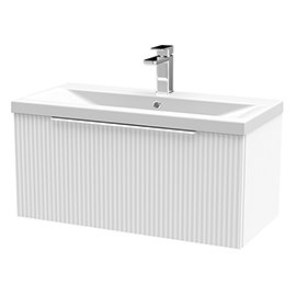 Venice Fluted 800mm White Vanity Unit - Wall Hung Single Drawer Unit with Chrome Handle Medium Image