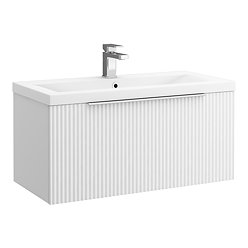 Venice Fluted 800mm White Vanity Unit - Wall Hung Single Drawer Unit with Chrome Handle