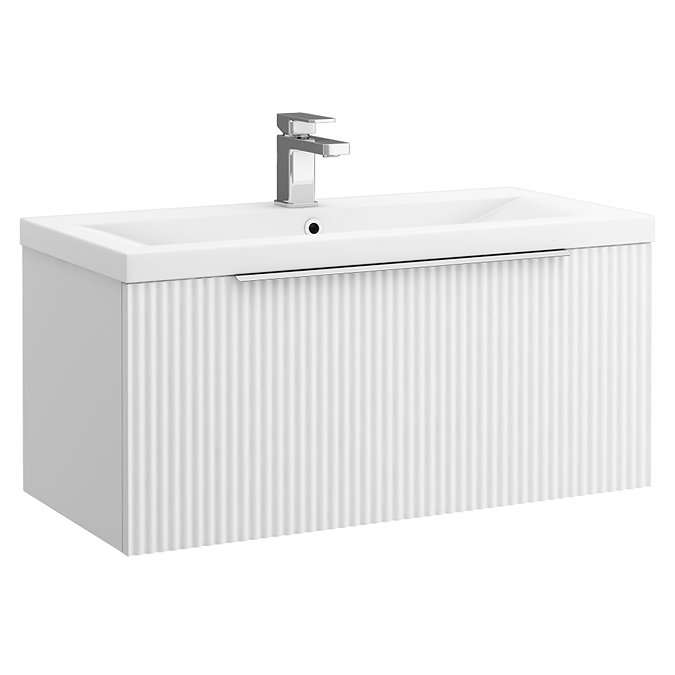 Venice Fluted 800mm White Vanity Unit - Wall Hung Single Drawer Unit with Chrome Handle