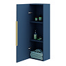 Venice Fluted Wall Hung Tall Storage Cabinet - Satin Blue with Brushed Brass Handle