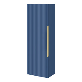 Venice Fluted Wall Hung Tall Storage Cabinet - Satin Blue with Brushed Brass Handle
