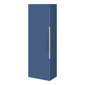Venice Fluted Wall Hung Tall Storage Cabinet - Satin Blue with Brushed Brass Handle
