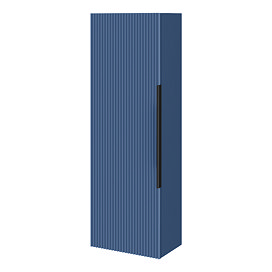Venice Fluted Wall Hung Tall Storage Cabinet - Satin Blue with Matt Black Handle
