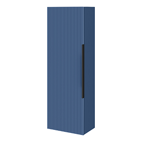 Venice Fluted Wall Hung Tall Storage Cabinet - Satin Blue with Matt Black Handle