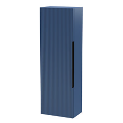 Venice Fluted Wall Hung Tall Storage Cabinet - Satin Blue with Matt Black Handle