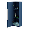 Venice Fluted Wall Hung Tall Storage Cabinet - Satin Blue with Chrome Handle