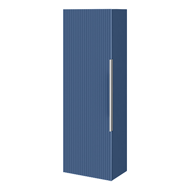 Venice Fluted Wall Hung Tall Storage Cabinet - Satin Blue with Chrome Handle