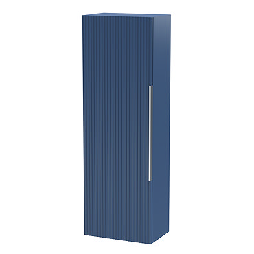 Venice Fluted Wall Hung Tall Storage Cabinet - Satin Blue with Chrome Handle