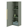 Venice Fluted Wall Hung Tall Storage Cabinet - Satin Green with Brushed Brass Handle