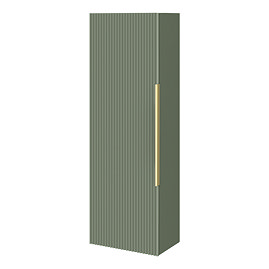 Venice Fluted Wall Hung Tall Storage Cabinet - Satin Green with Brushed Brass Handle