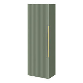 Venice Fluted Wall Hung Tall Storage Cabinet - Satin Green with Brushed Brass Handle