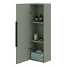 Venice Fluted Wall Hung Tall Storage Cabinet - Satin Green with Matt Black Handle