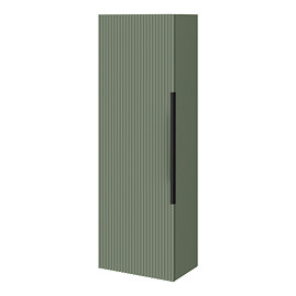 Venice Fluted Wall Hung Tall Storage Cabinet - Satin Green with Matt Black Handle