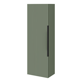 Venice Fluted Wall Hung Tall Storage Cabinet - Satin Green with Matt Black Handle