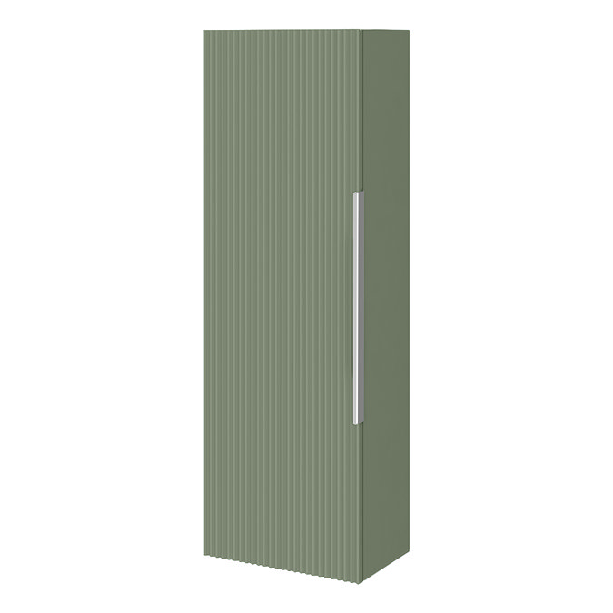 Venice Fluted Wall Hung Tall Storage Cabinet - Satin Green with Chrome Handle