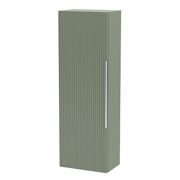 Venice Fluted Wall Hung Tall Storage Cabinet - Satin Green with Chrome Handle