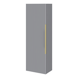 Venice Fluted Wall Hung Tall Storage Cabinet - Satin Grey with Brushed Brass Handle