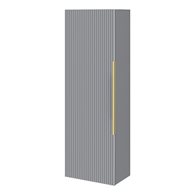 Venice Fluted Wall Hung Tall Storage Cabinet - Satin Grey with Brushed Brass Handle