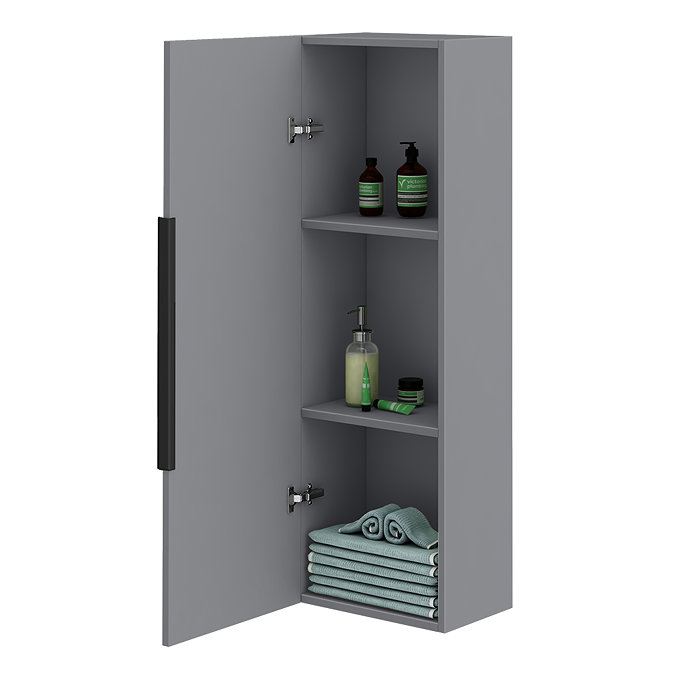 Venice Fluted Wall Hung Tall Storage Cabinet - Satin Grey with Matt Black Handle