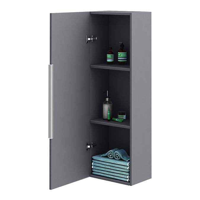 Venice Fluted Wall Hung Tall Storage Cabinet - Satin Grey with Chrome Handle
