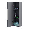 Venice Fluted Wall Hung Tall Storage Cabinet - Satin Grey with Chrome Handle