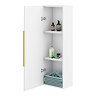 Venice Fluted Wall Hung Tall Storage Cabinet - Satin White with Brushed Brass Handle