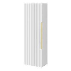 Venice Fluted Wall Hung Tall Storage Cabinet - Satin White with Brushed Brass Handle