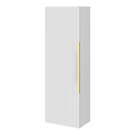 Venice Fluted Wall Hung Tall Storage Cabinet - Satin White with Brushed Brass Handle