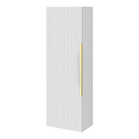 Venice Fluted Wall Hung Tall Storage Cabinet - Satin White with Brushed Brass Handle