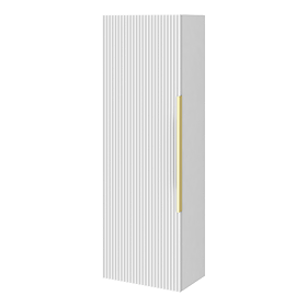 Venice Fluted Wall Hung Tall Storage Cabinet - Satin White with Brushed Brass Handle