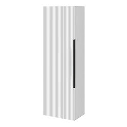 Venice Fluted Wall Hung Tall Storage Cabinet - Satin White with Matt Black Handle