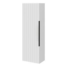 Venice Fluted Wall Hung Tall Storage Cabinet - Satin White with Matt Black Handle