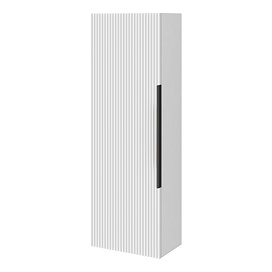Venice Fluted Wall Hung Tall Storage Cabinet - Satin White with Matt Black Handle