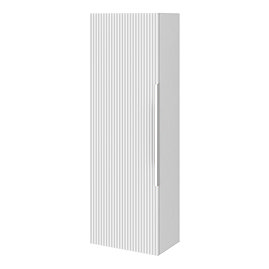 Venice Fluted Wall Hung Tall Storage Cabinet - Satin White with Chrome Handle