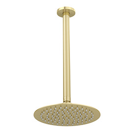Venice Giro 200mm Round Brushed Brass Fixed Shower Head + 300mm Ceiling Mounted Arm Medium Image