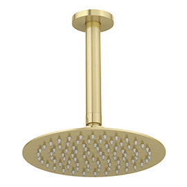 Venice Giro 200mm Round Brushed Brass Fixed Shower Head + 150mm Ceiling Mounted Arm Medium Image