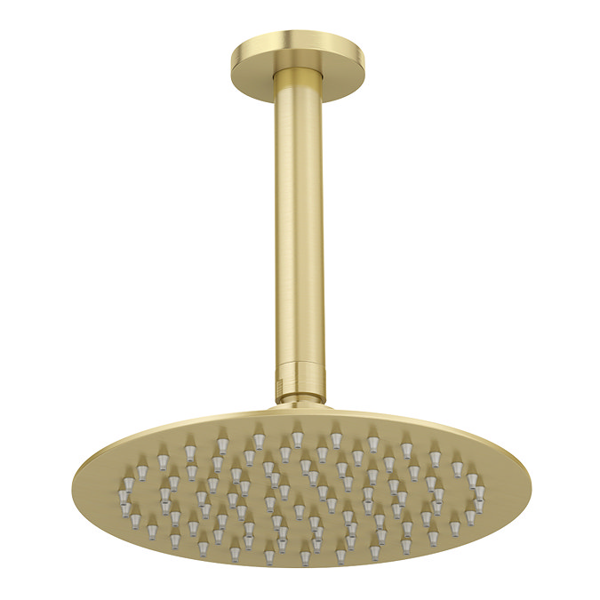 Venice Giro 200mm Round Brushed Brass Fixed Shower Head + 150mm Ceiling Mounted Arm Large Image