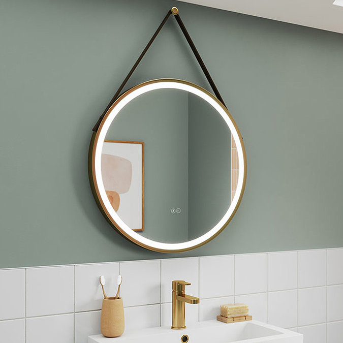 Arezzo Brushed Brass 600mm Round LED Illuminated Anti-Fog Bathroom Mirror Large Image