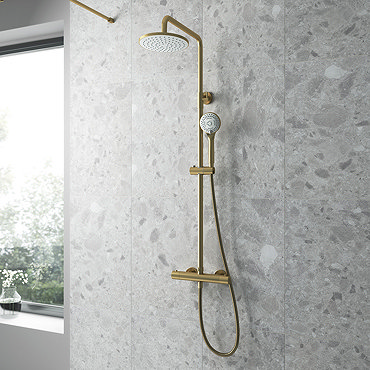 Venice Giro Brushed Brass Modern Thermostatic Shower  Profile Large Image