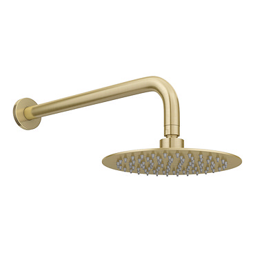 Venice Giro Brushed Brass Shower Head with Wall Mounted Arm - 200mm  Profile Large Image