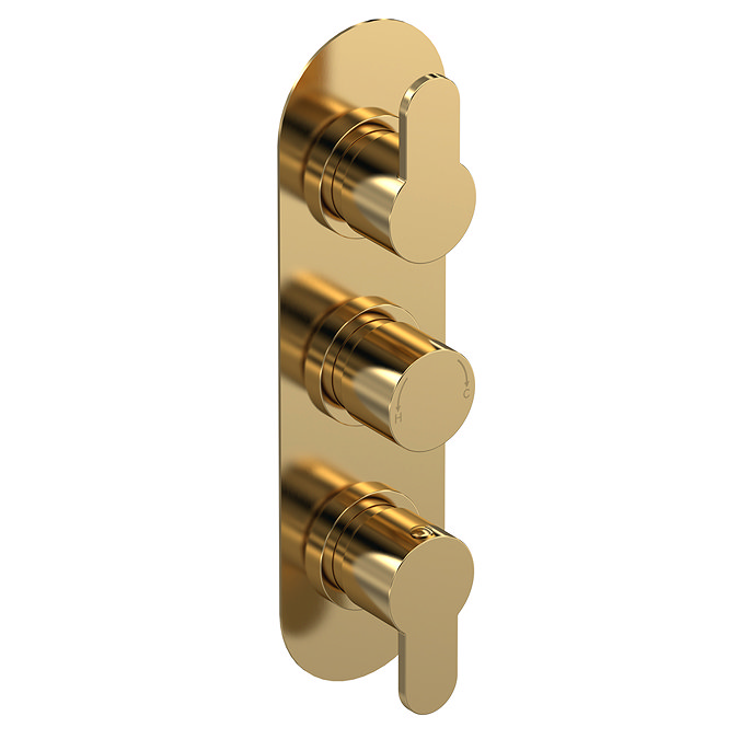 Venice Giro Triple Thermostatic Shower Valve with Diverter - Brushed Brass Large Image