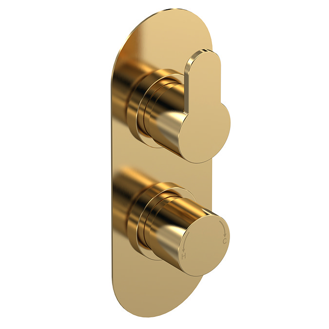 Venice Giro Twin Thermostatic Shower Valve with Diverter - Brushed Brass Large Image