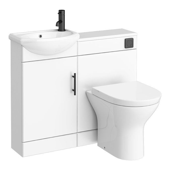 Venice Gloss White Vanity Unit Cloakroom Suite w. Matt Black Handle  Newest Large Image