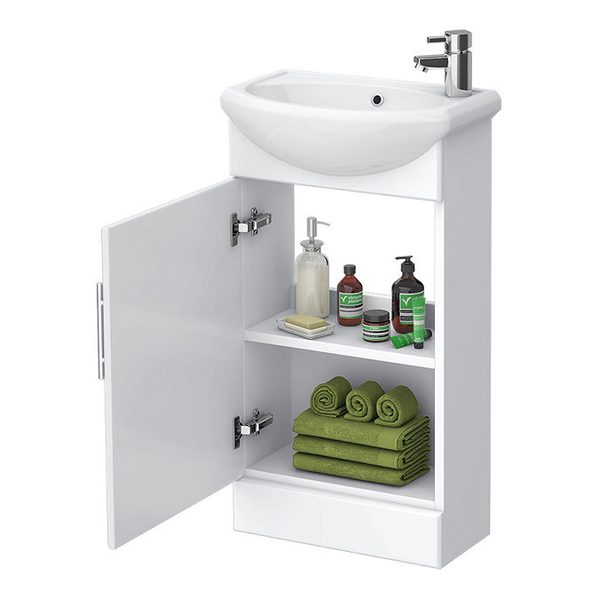 Venice Gloss White Vanity Unit Cloakroom Suite w. Chrome Handle  Profile Large Image