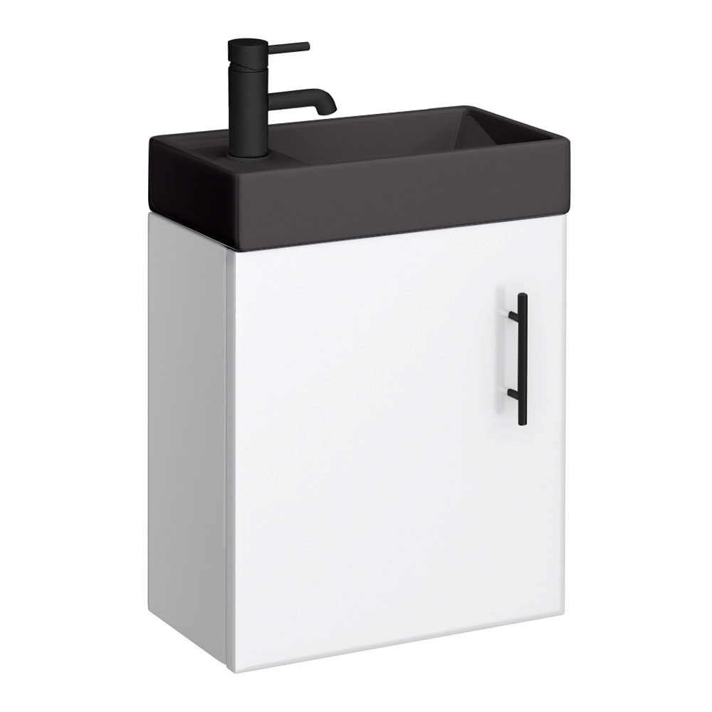 Venice Gloss White Wall Hung Vanity Unit with Matt Black Basin and