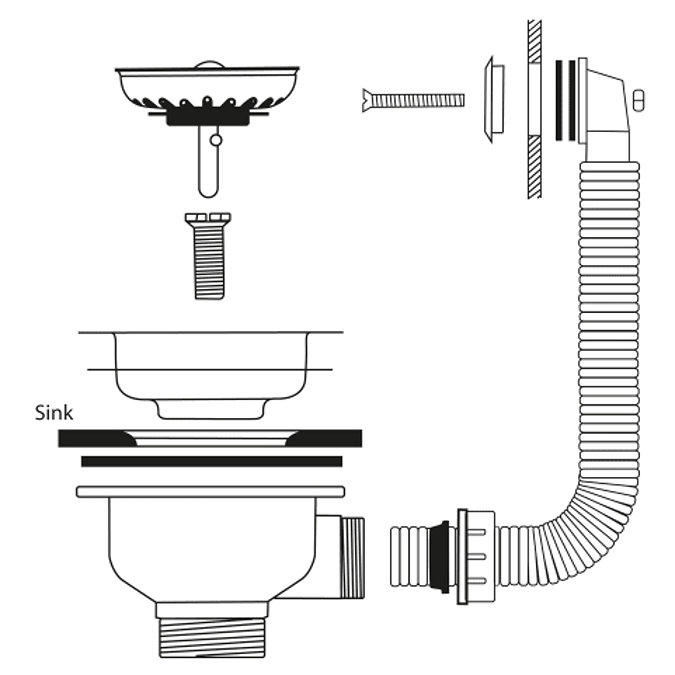 Venice Gun Metal Basket Strainer Kitchen Sink Waste with Rectangular Overflow Plate  Feature Large I